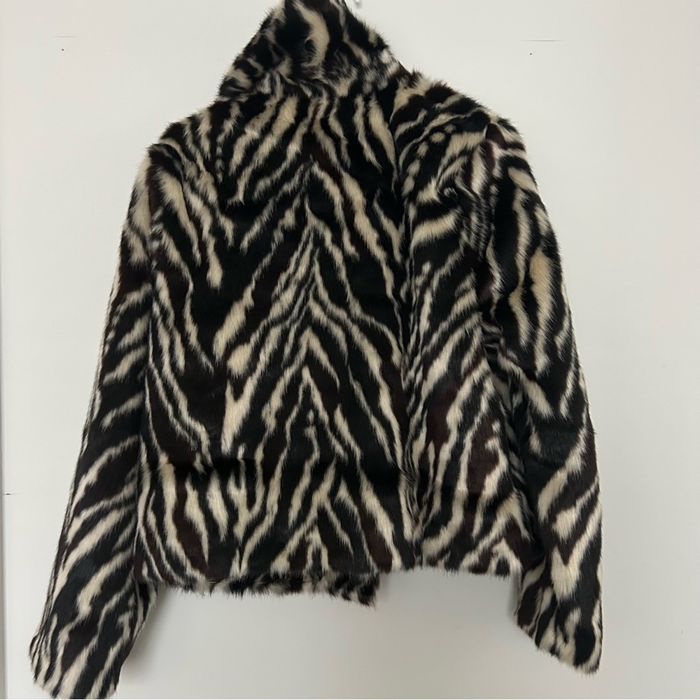 7 For All Mankind Faux-Fur Zebra-Print Jacket Size Large - Picture 6 of 6